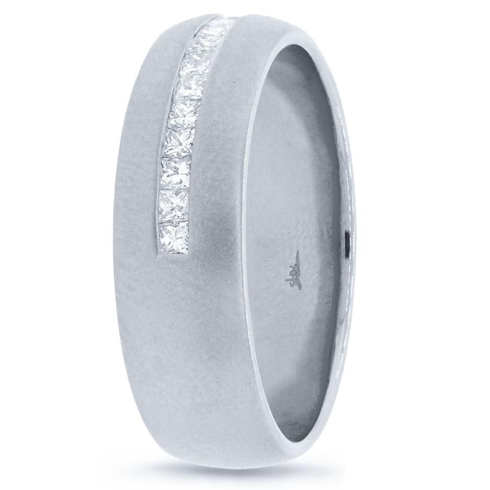 14k White Gold Diamond Princess Cut Men's Band - 0.58ct