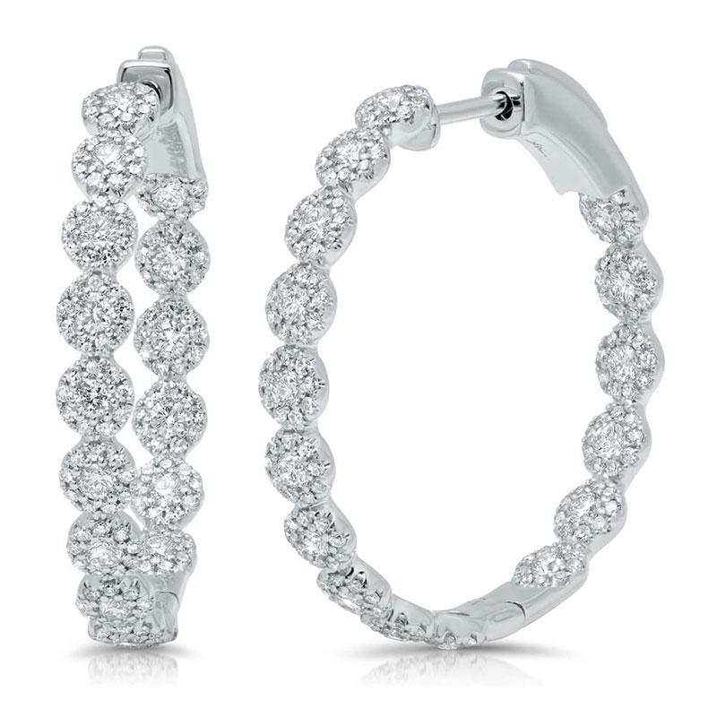 14k White Gold Diamond Hoop Earring - 1.58ct
