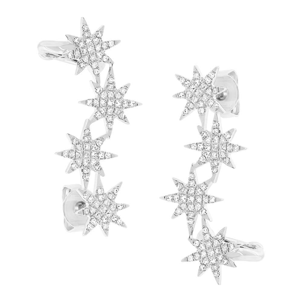 14k White Gold Diamond Star Ear Crawler Earring