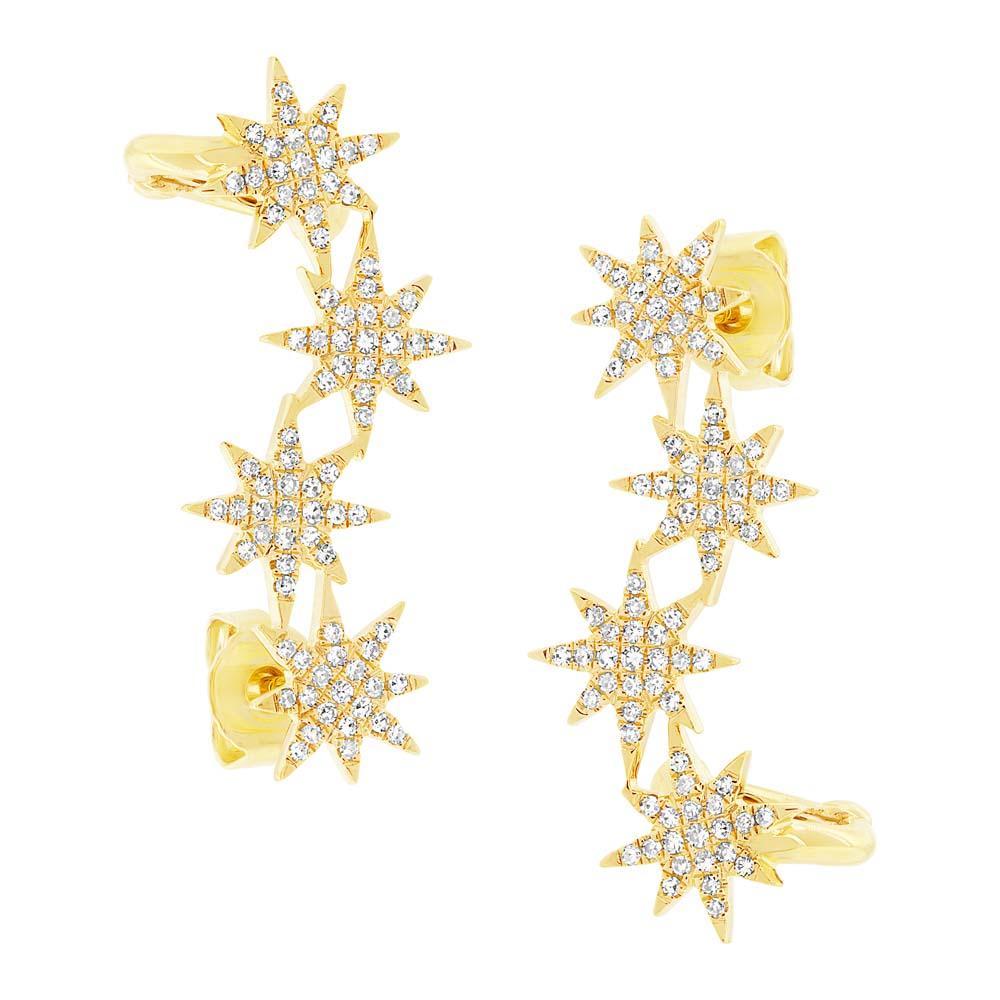 14k Yellow Gold Diamond Star Ear Crawler Earring