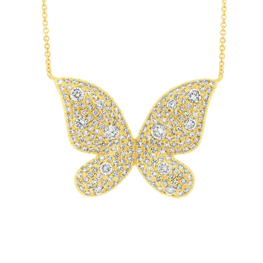 14k Yellow Gold Diamond Butterfly Necklace - 0.69ct