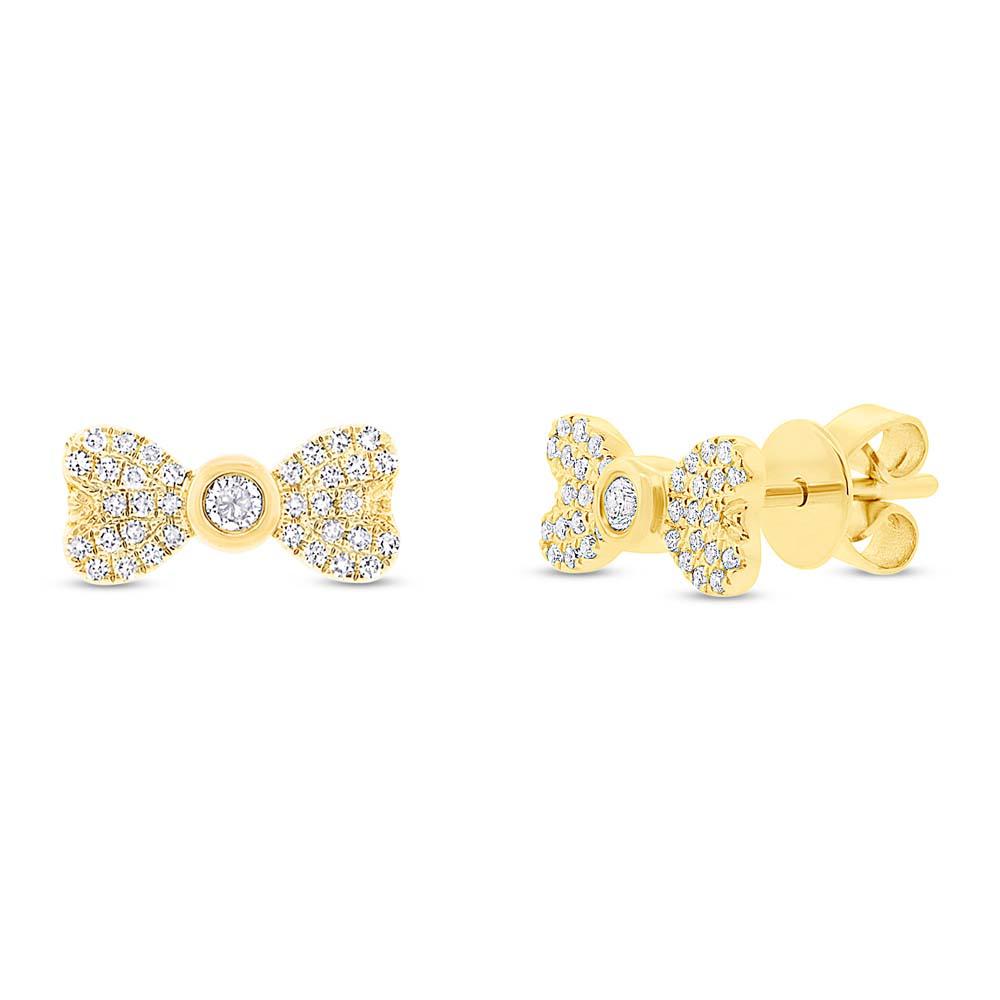 14k Yellow Gold Diamond Bow Stud Earring - 0.22ct