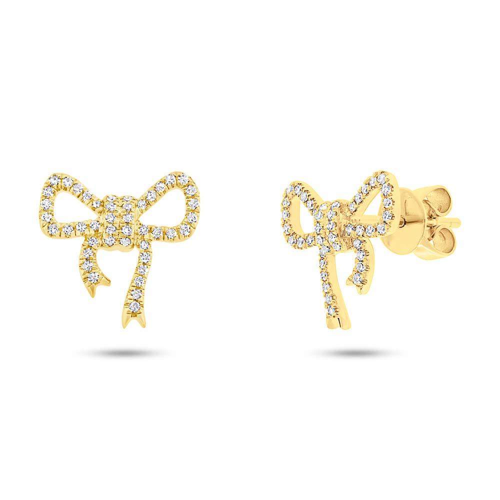 14k Yellow Gold Diamond Bow Stud Earring - 0.22ct