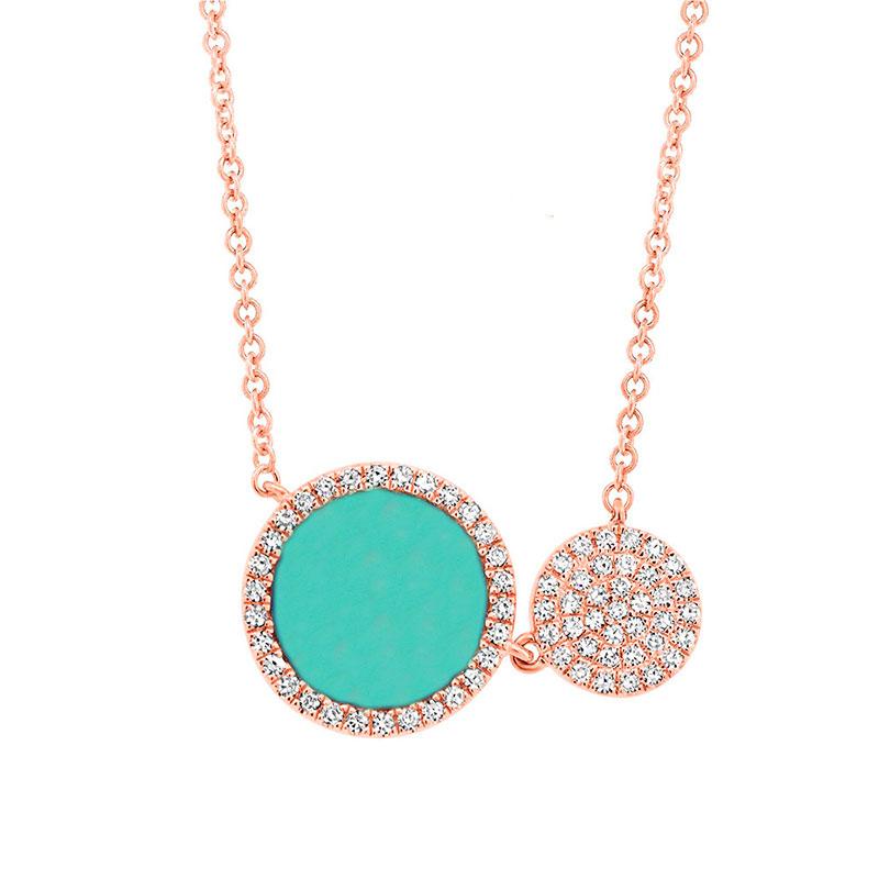 Diamond & 0.84ct Composite Turquoise 14k Rose Gold Circle Necklace