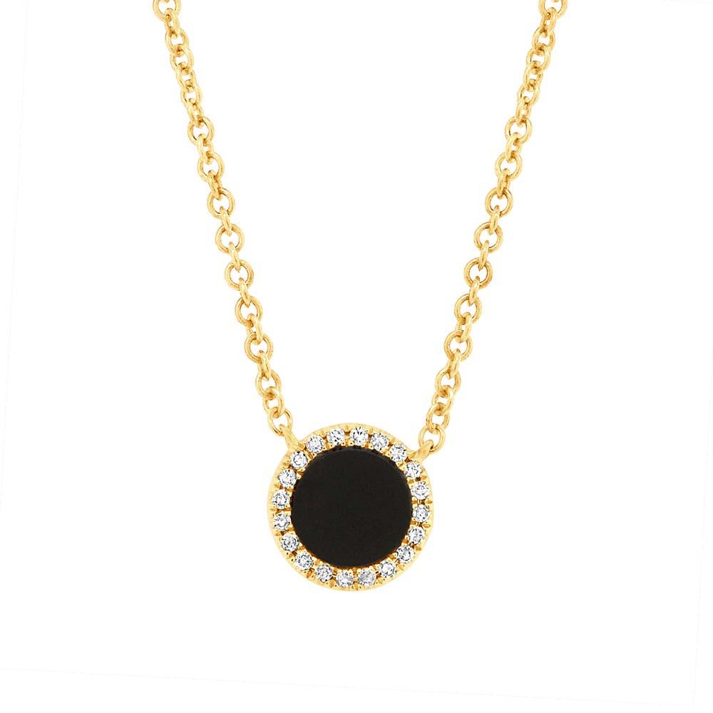 Diamond & 0.31ct Onyx 14k Yellow Gold Necklace - 0.04ct