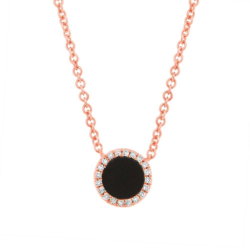 Diamond & 0.31ct Onyx 14k Rose Gold Necklace - 0.04ct