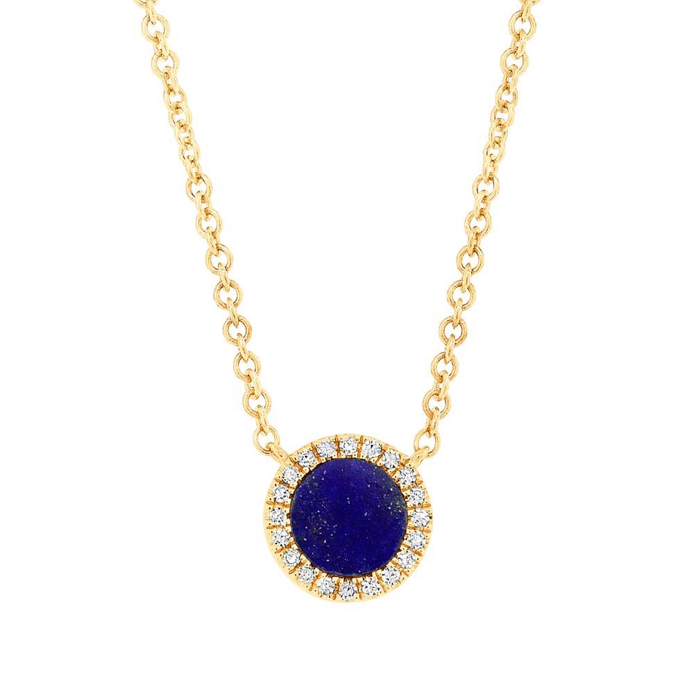 Diamond & 0.33ct Lapis 14k Yellow Gold Necklace - 0.04ct