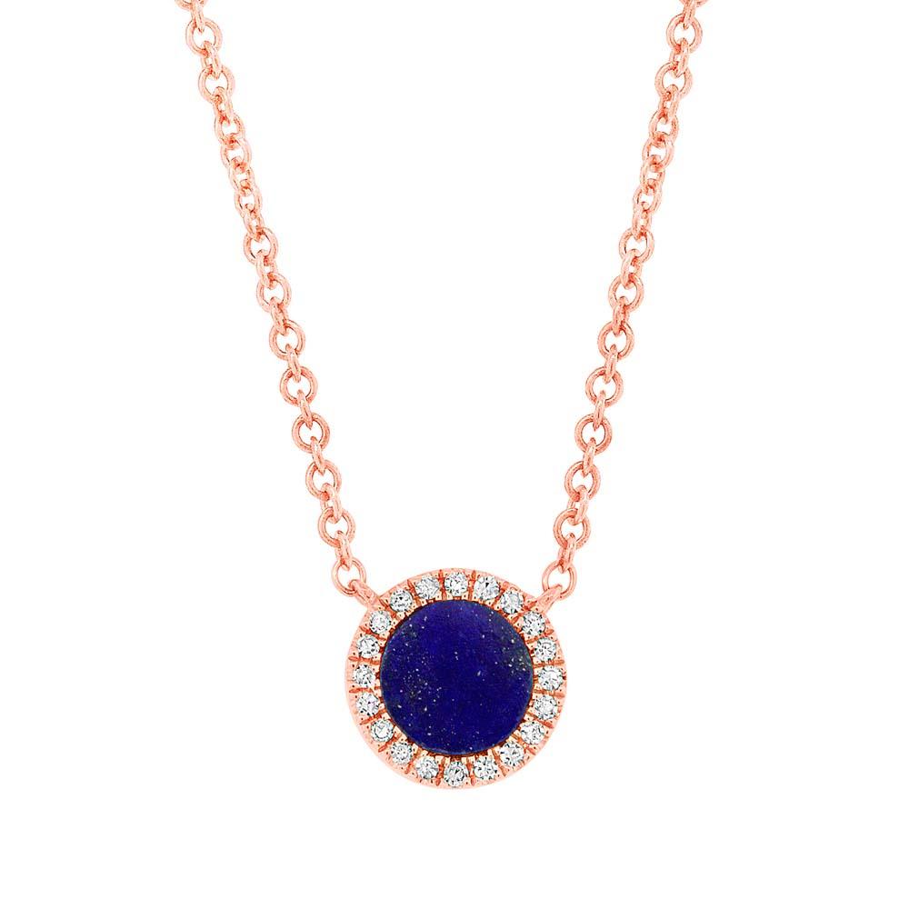 Diamond & 0.33ct Lapis 14k Rose Gold Necklace - 0.04ct
