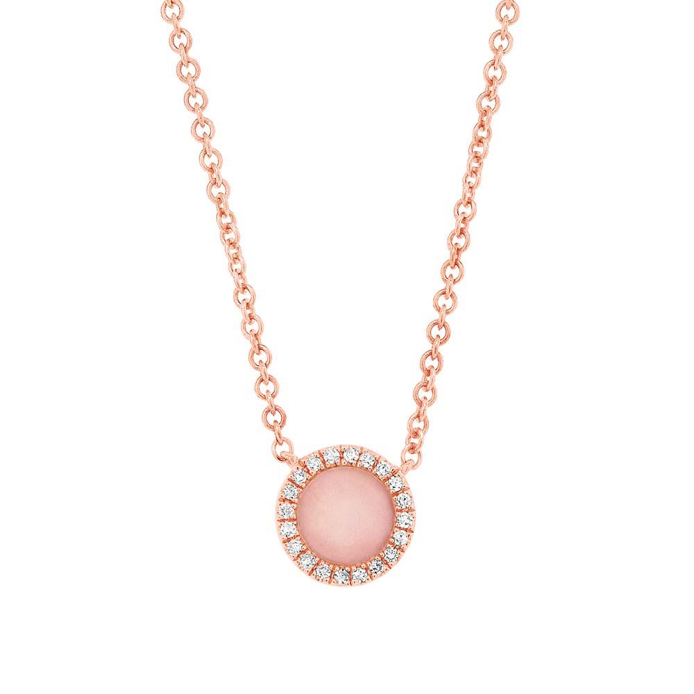 Diamond & 0.28ct Pink Opal 14k Rose Gold Necklace - 0.04ct
