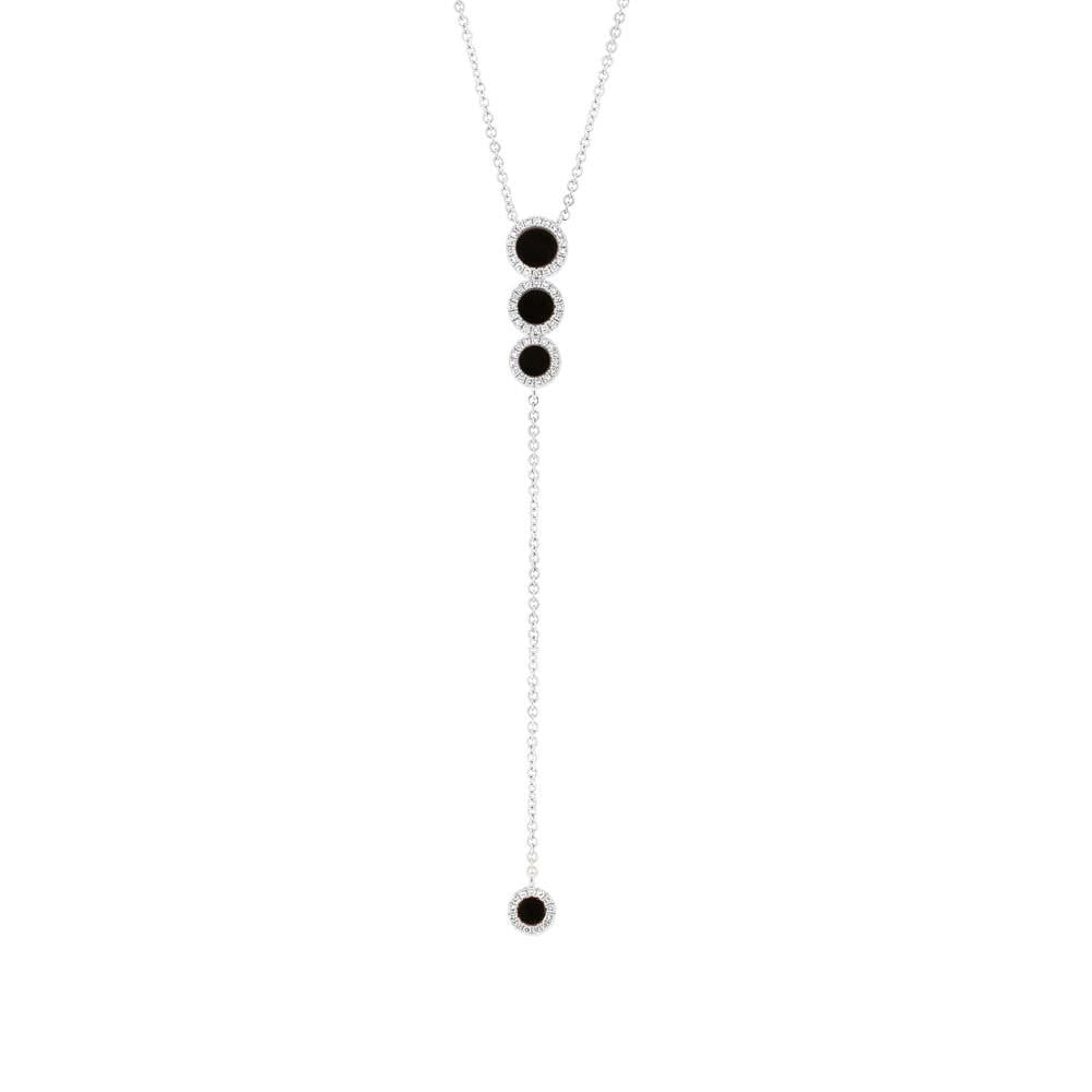 Diamond & 0.69ct Onyx 14k White Gold Lariat Necklace - 0.16ct