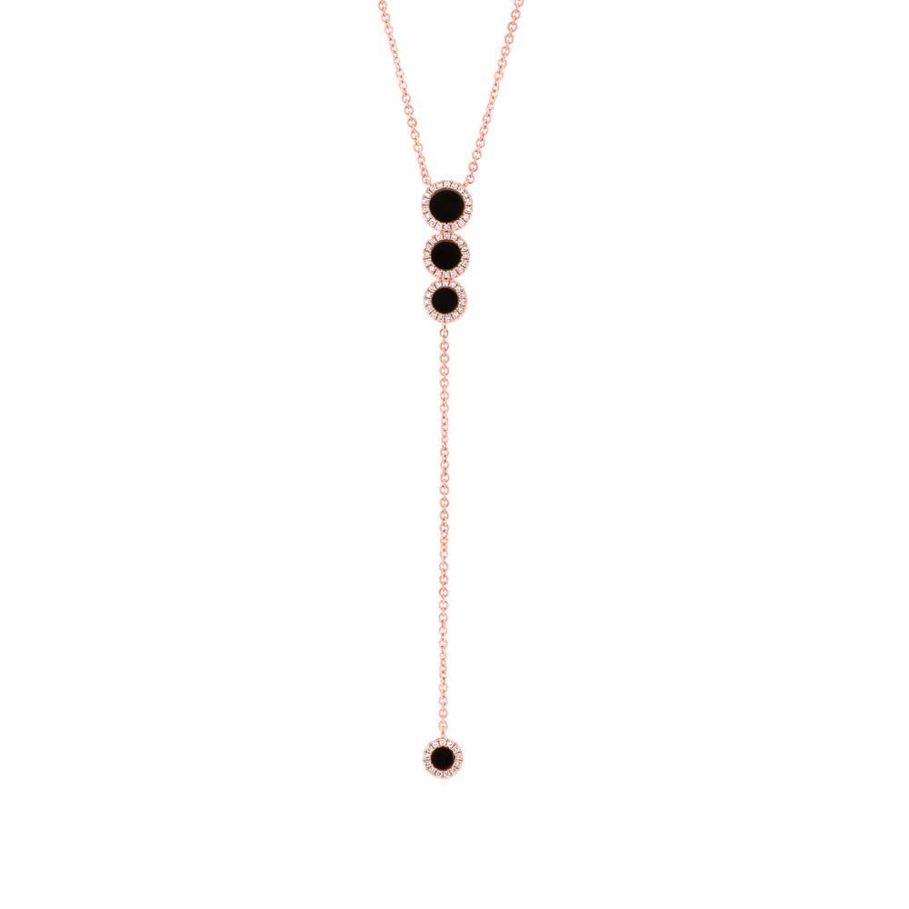 Diamond & 0.69ct Onyx 14k Rose Gold Lariat Necklace - 0.16ct