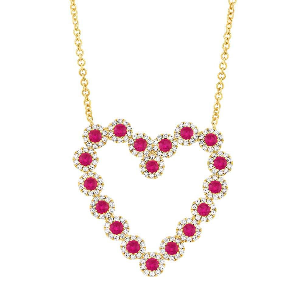 Diamond & 0.79ct Ruby 14k Yellow Gold Heart Necklace