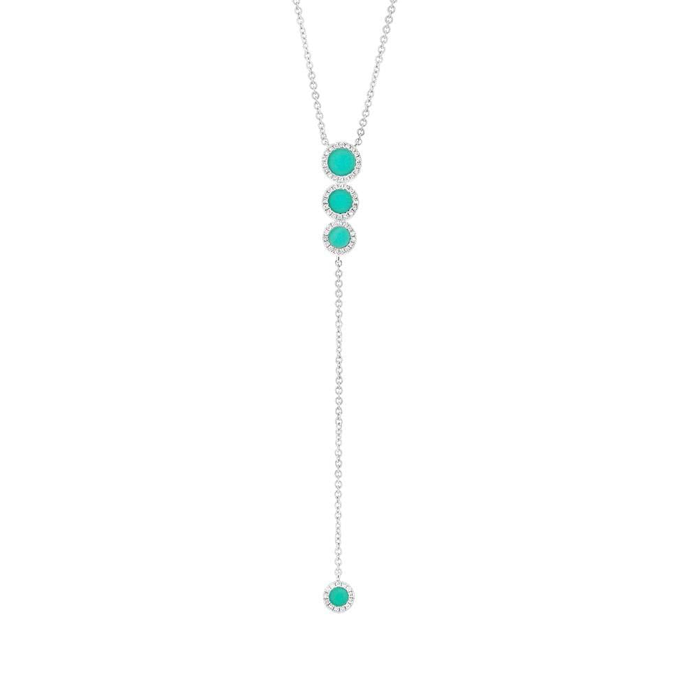 Diamond & 0.73ct Composite Turquoise 14k White Gold Lariat Necklace