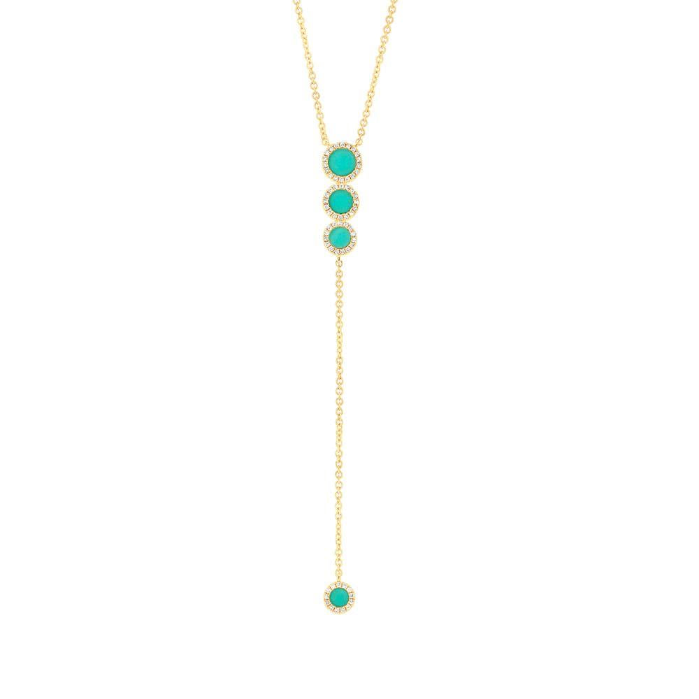 Diamond & 0.73ct Composite Turquoise 14k Yellow Gold Lariat Necklace