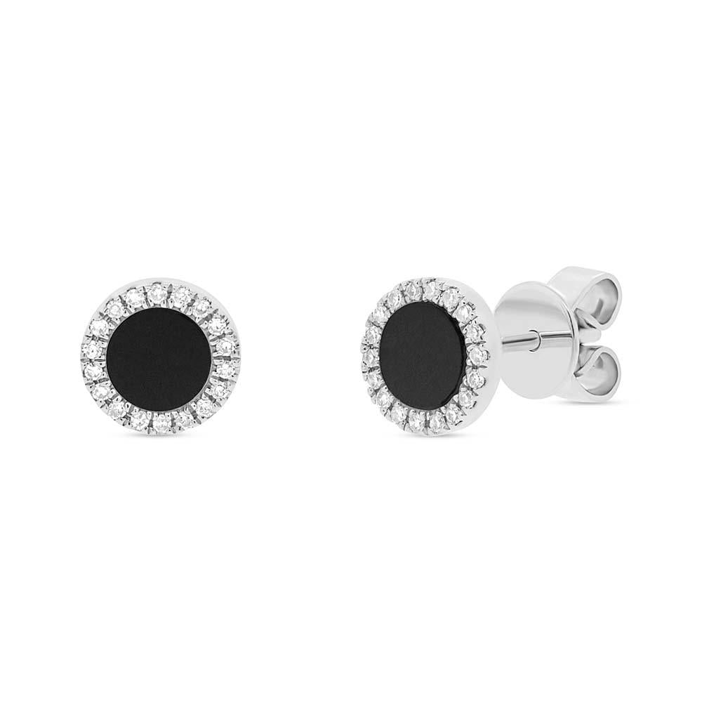 Diamond & 0.46ct Onyx 14k White Gold Stud Earring - 0.08ct