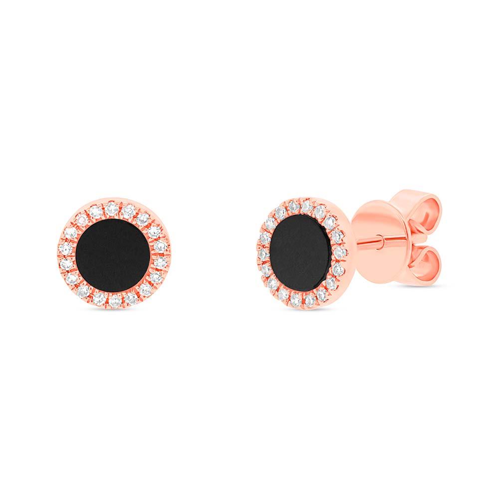 Diamond & 0.46ct Onyx 14k Rose Gold Stud Earring - 0.08ct