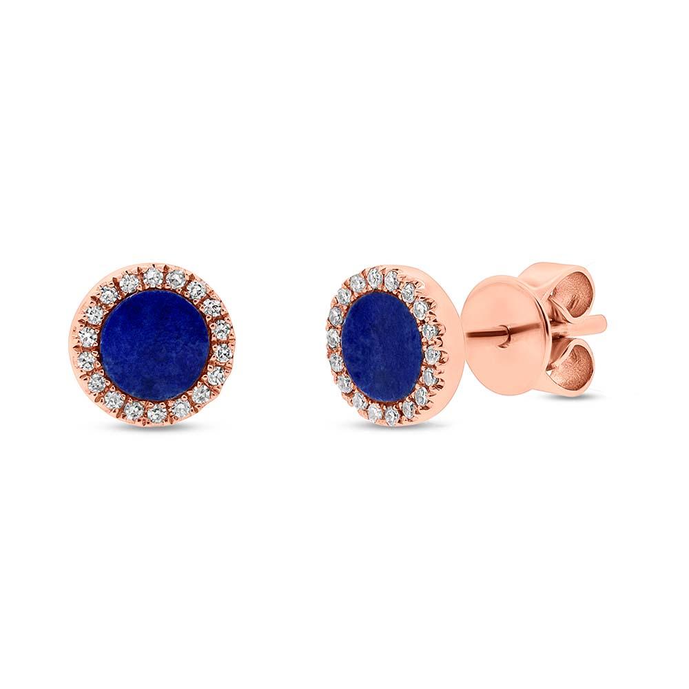 Diamond & 0.51ct Lapis 14k Rose Gold Stud Earring - 0.08ct