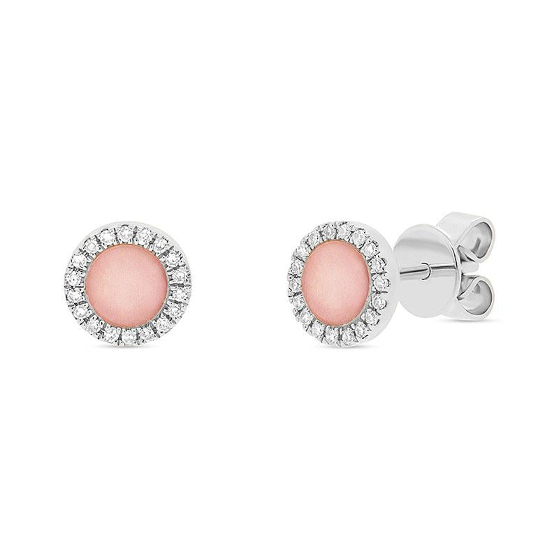 Diamond & 0.40ct Pink Opal 14k White Gold Stud Earring - 0.08ct