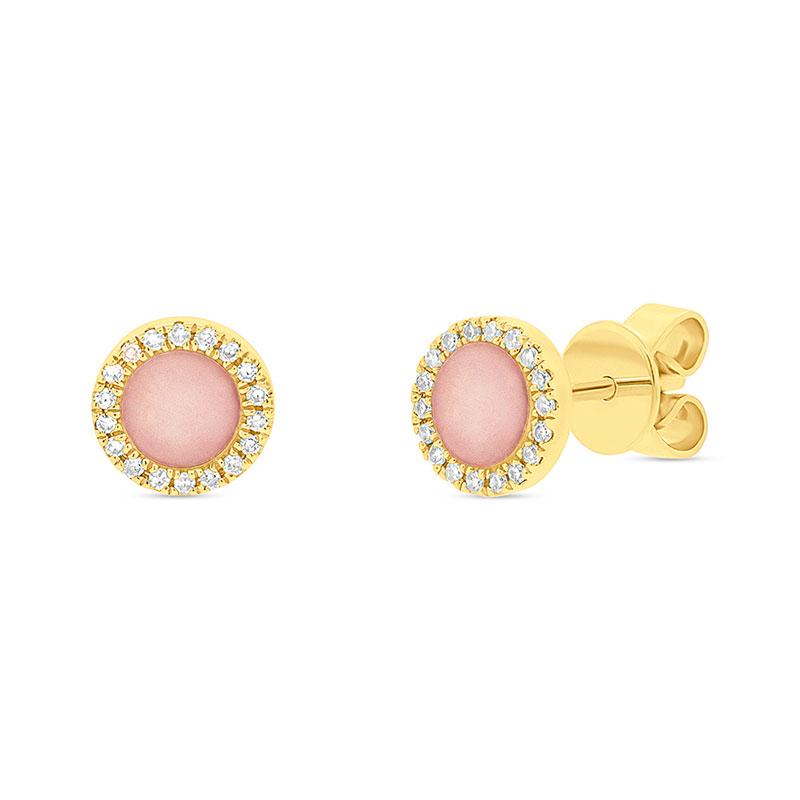 Diamond & 0.40ct Pink Opal 14k Yellow Gold Stud Earring - 0.08ct