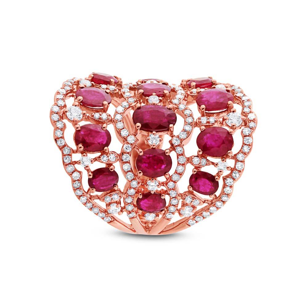 Diamond & 4.18ct Ruby 14k Rose Gold Ring - 1.04ct