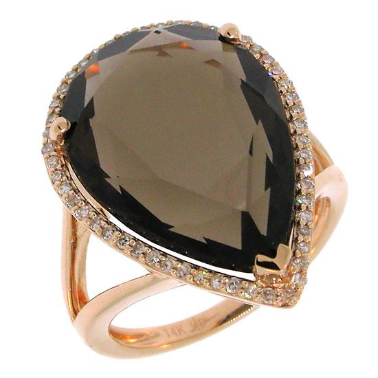 Diamond & 11.06ct Smokey Topaz 14k Rose Gold Ring - 0.21ct