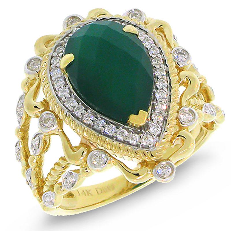Diamond & 2.93ct Green Agate 14k Two-tone Gold Ring - 0.35ct