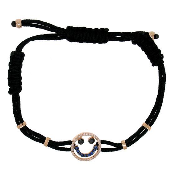 Diamond & 0.11ct Blue Sapphire 14k Rose Gold Smiley Brac