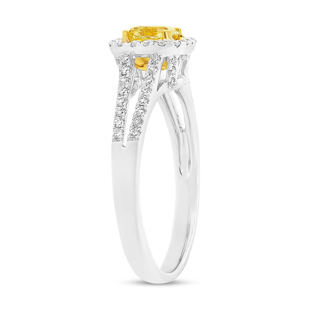 Asscher Cut Center and 0.32ct Side 18k Two-tone Gold Natural Yellow Diamond Ring - 0.63ct