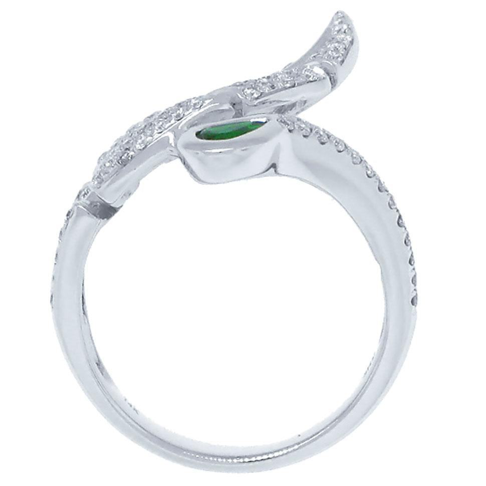 Diamond & 0.25ct Created Emerald 14k White Gold Leaf Ring - 0.85ct