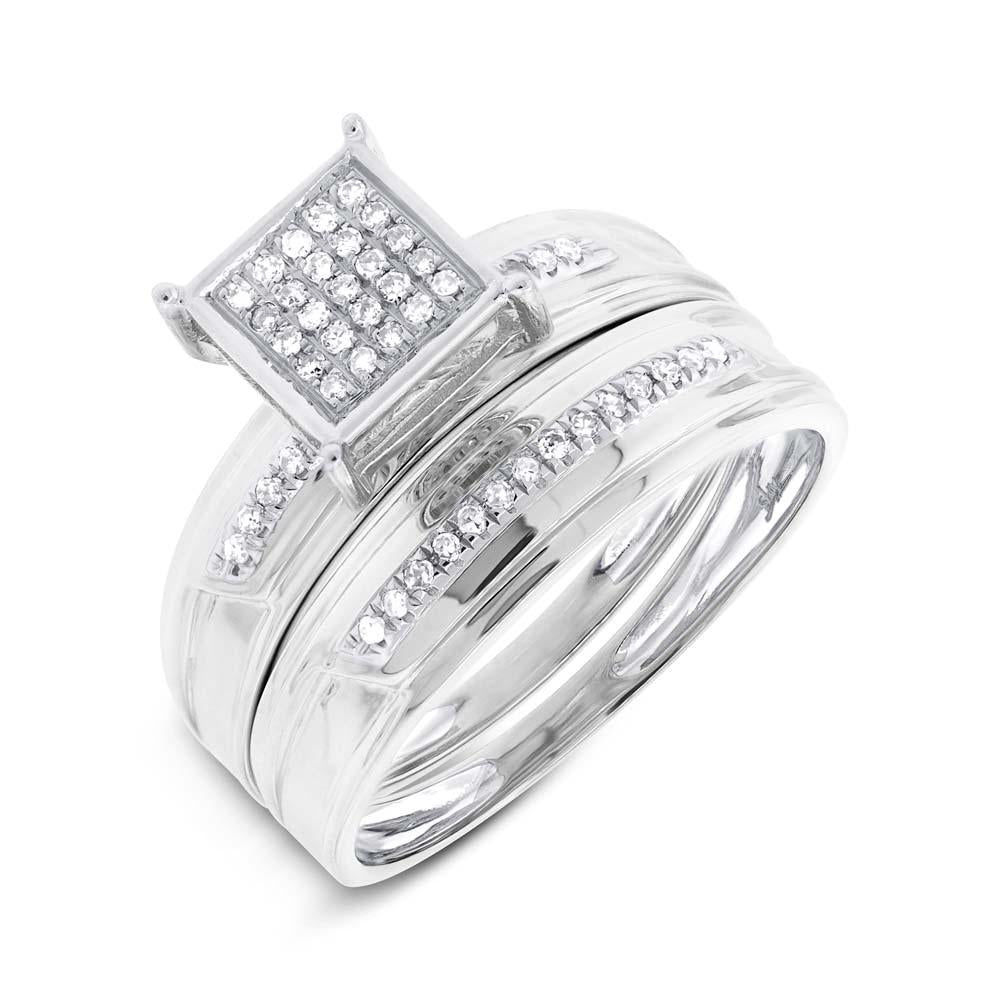 14k White Gold Diamond Trio Set Pave - 0.19ct