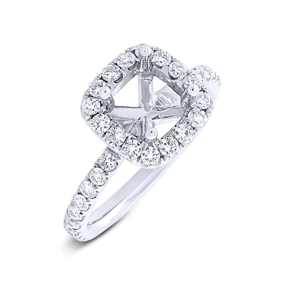 14k White Gold Diamond Semi-mount Ring for 6.5x6.5mm Center - 0.73ct