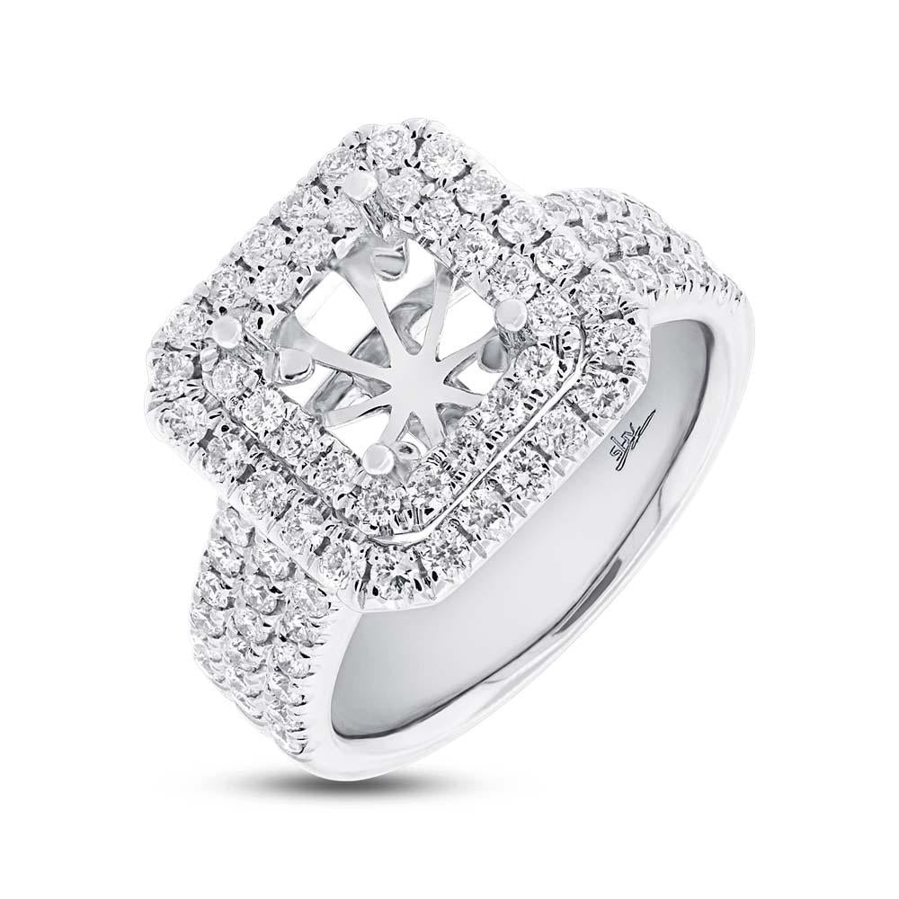 14k White Gold Diamond Semi-mount Ring for 6.5x6mm Center - 1.08ct