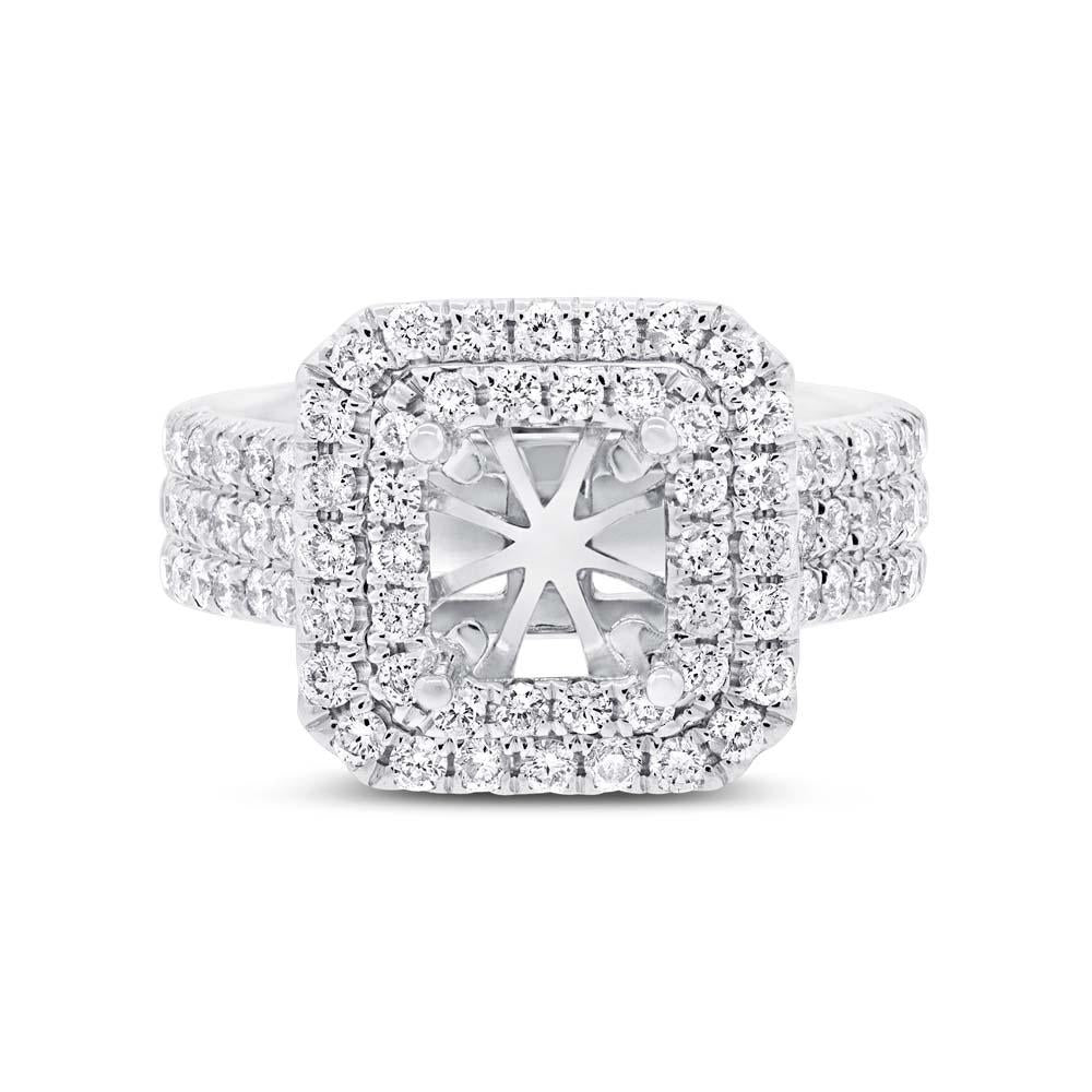 14k White Gold Diamond Semi-mount Ring for 6.5x6mm Center - 1.08ct