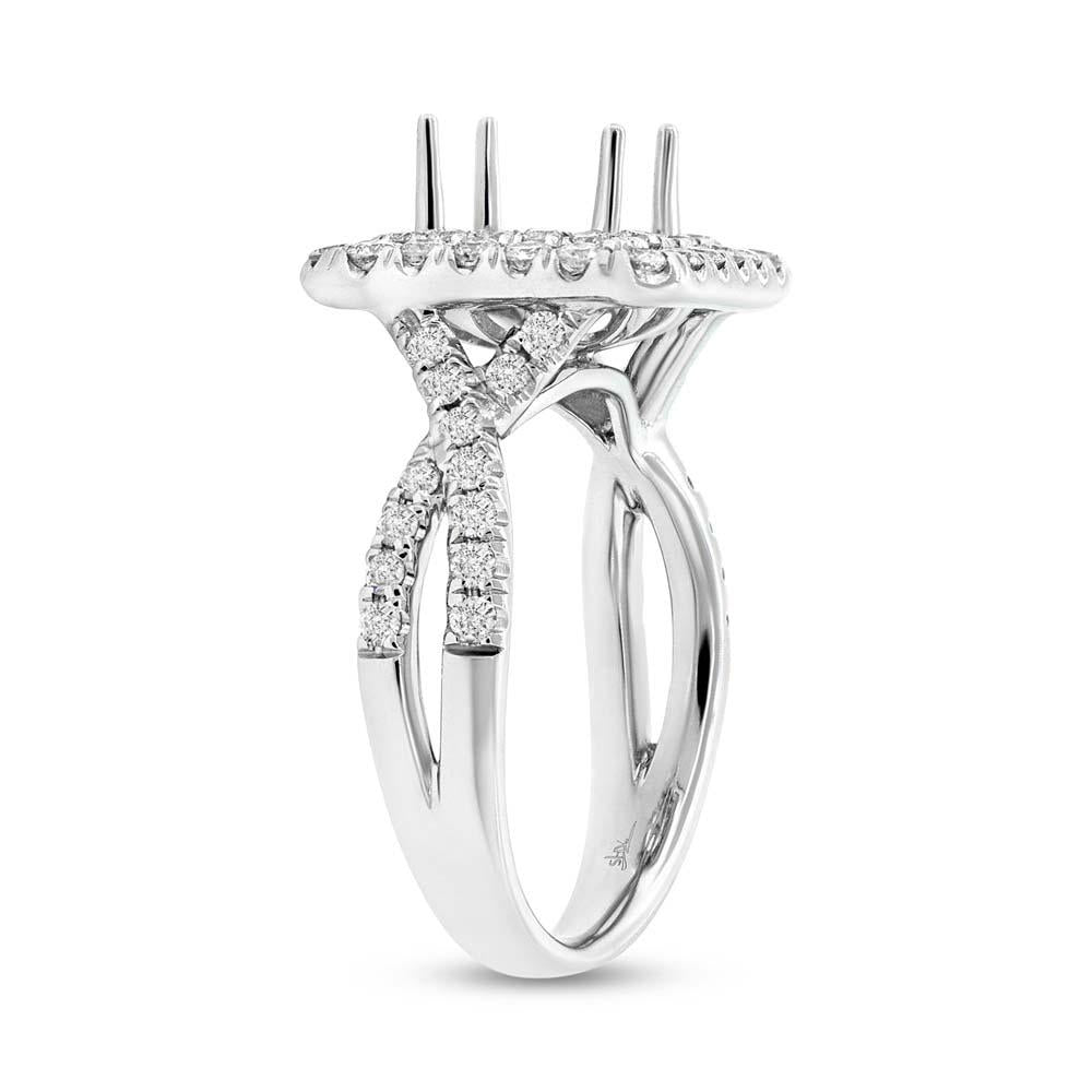 14k White Gold Diamond Semi-mount Ring for 6.5x6mm Center - 0.98ct
