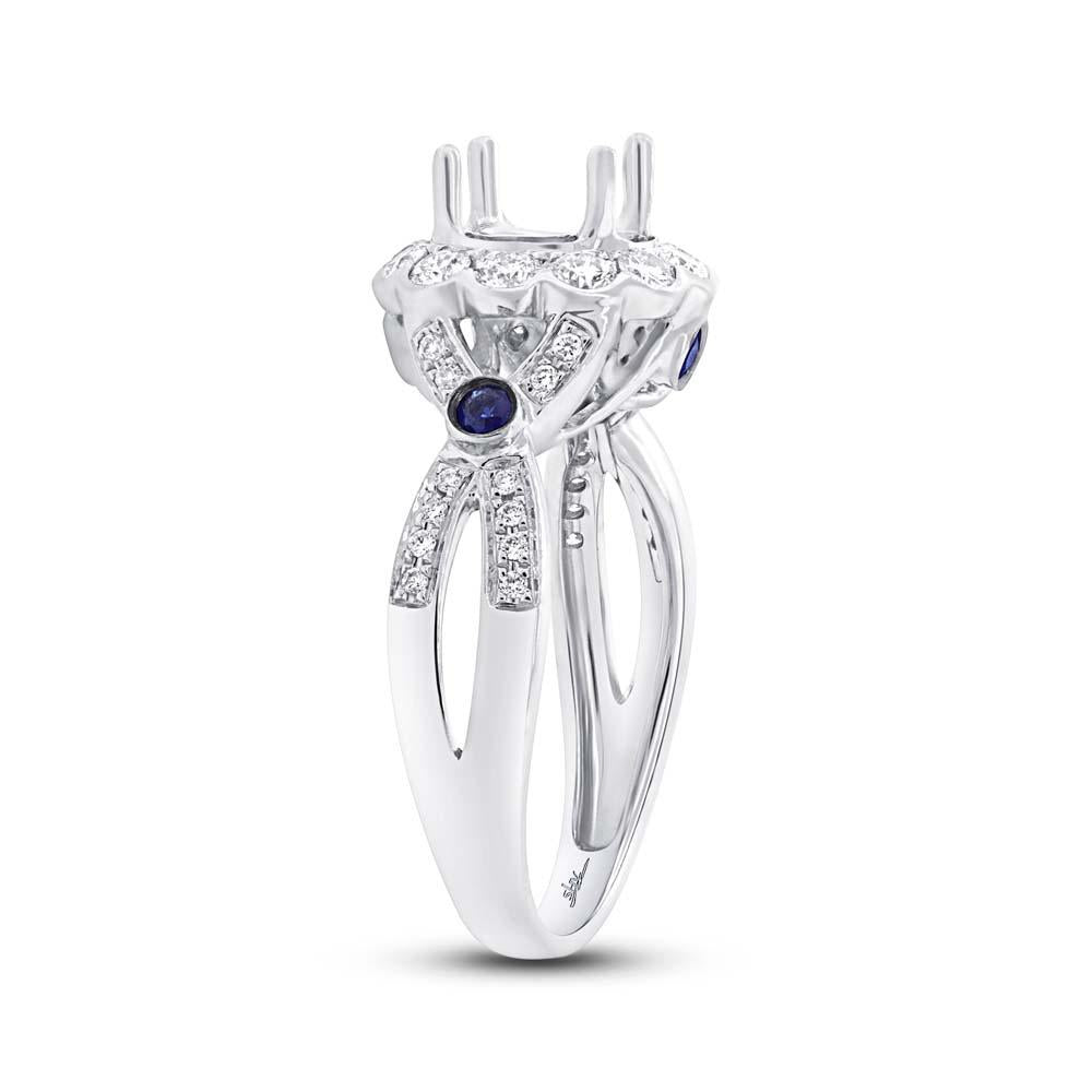Diamond & 0.15ct Blue Sapphire 14k White Gold Semi-mount Ring - 0.53ct