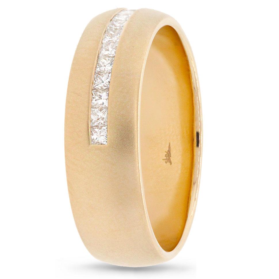 14k Yellow Gold Diamond Princess Cut Men's Band - 0.58ct