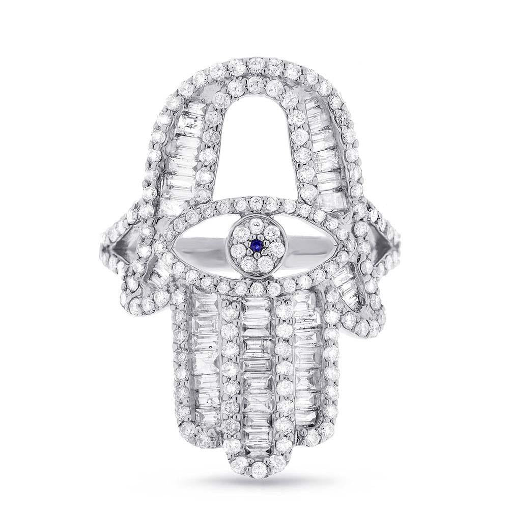 14k White Gold Diamond Hamsa Ring