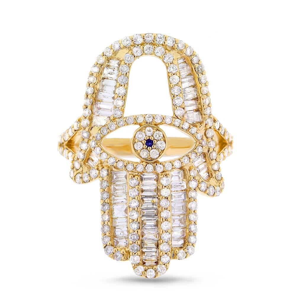 14k Yellow Gold Diamond Hamsa Ring