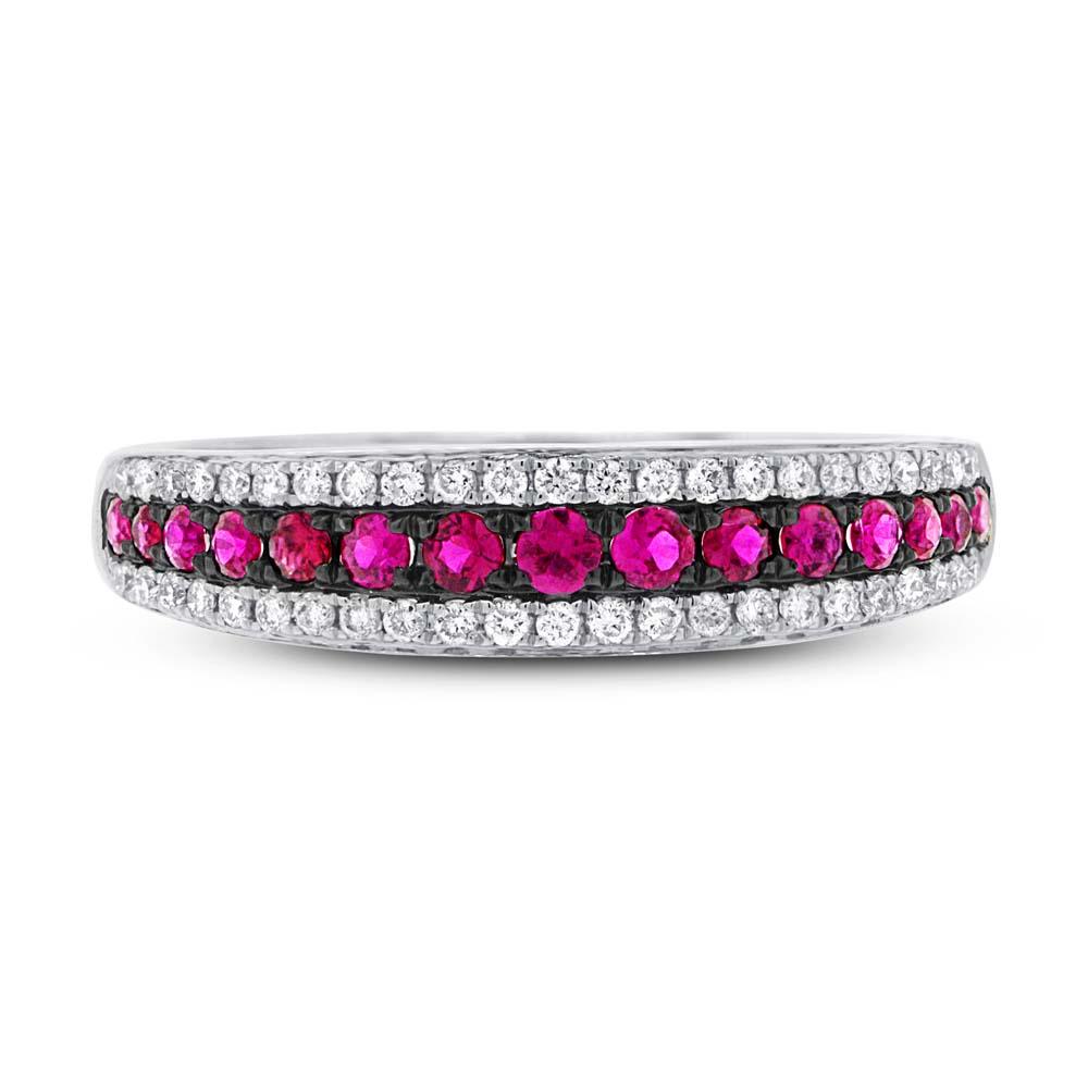 Diamond & 0.39ct Ruby 14k White Gold Ring - 0.21ct