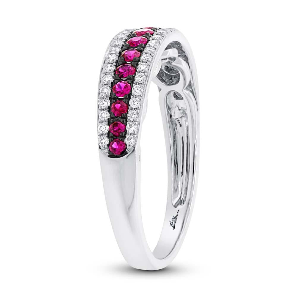 Diamond & 0.39ct Ruby 14k White Gold Ring - 0.21ct