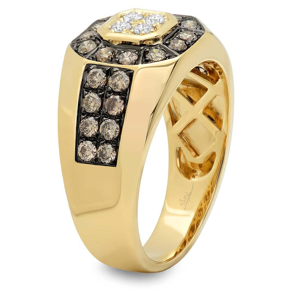 14k Yellow Gold White & Champagne Diamond Men's Ring - 1.18ct