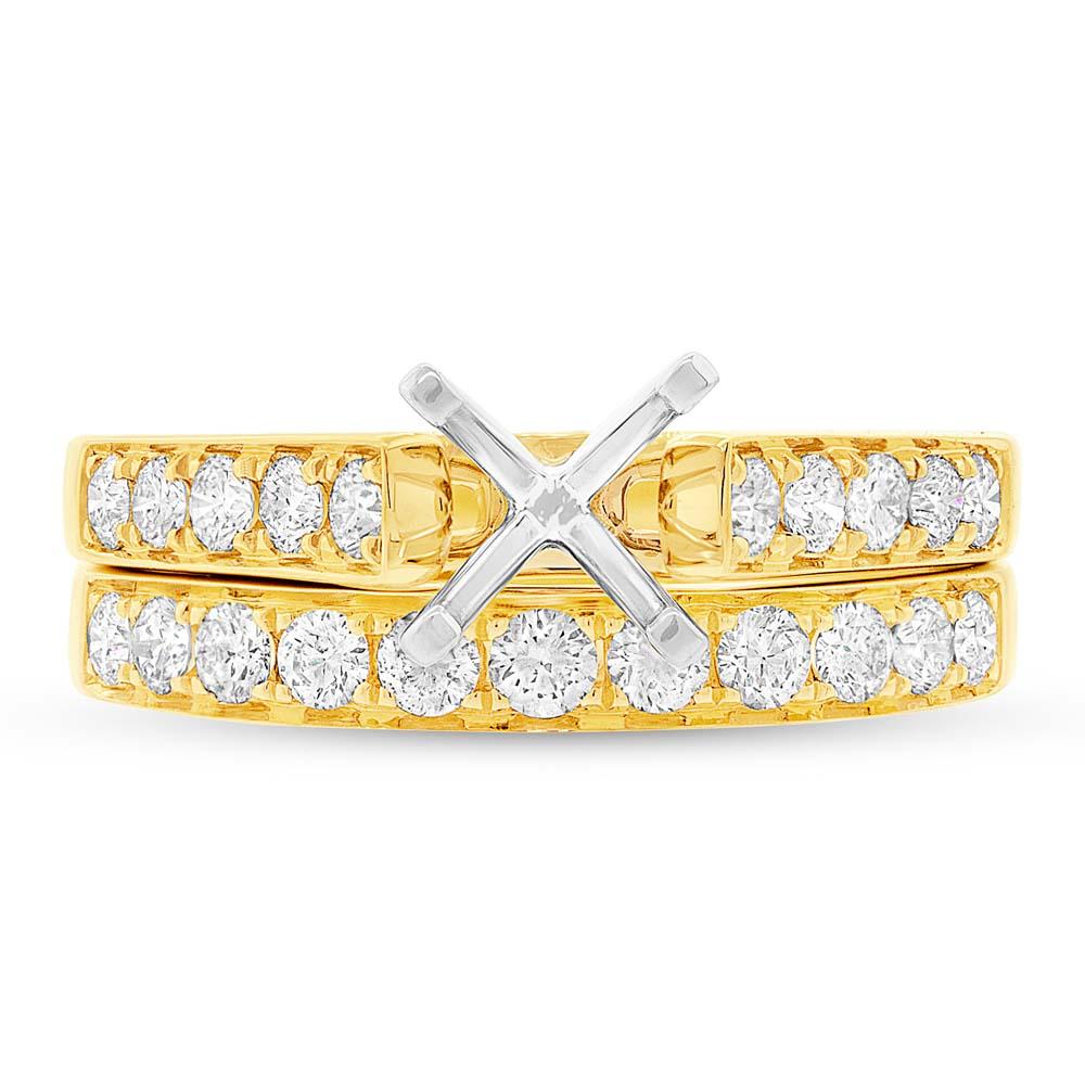 14k Yellow Gold Diamond Semi-mount Ring 2-pc for 0.75ct Center - 0.76ct