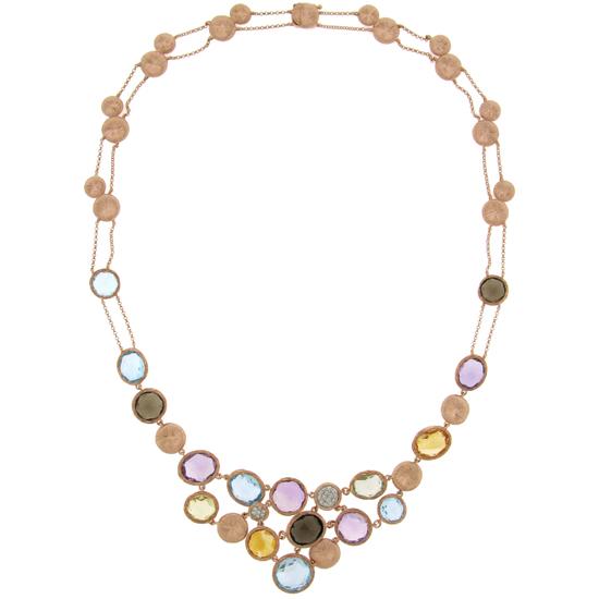 Diamond & 38.18ct Multicolor Stone 14k Rose Gold Necklace - 0.17ct