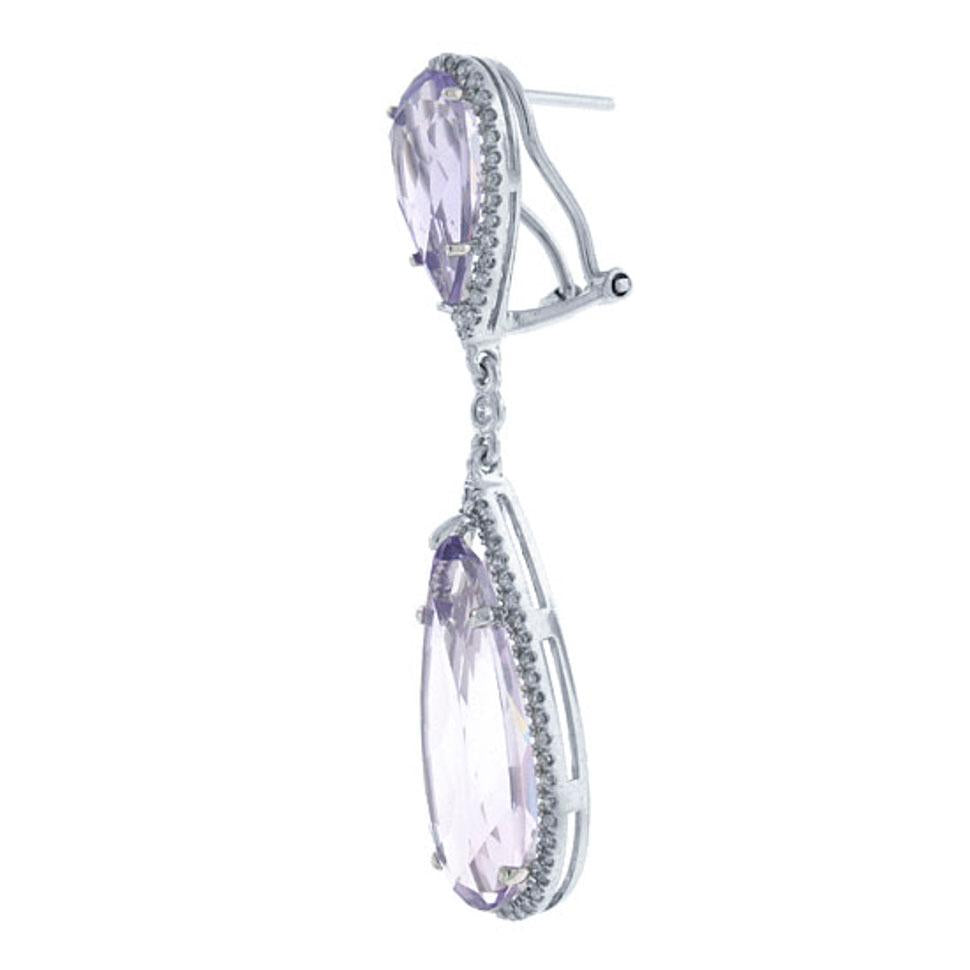 Diamond & 18.81ct Amethyst 14k White Gold Earring - 0.90ct