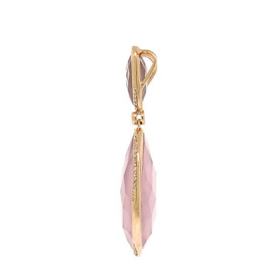 Diamond & 24.31ct Rose Quartz 14k Rose Gold Pendant - 0.18ct