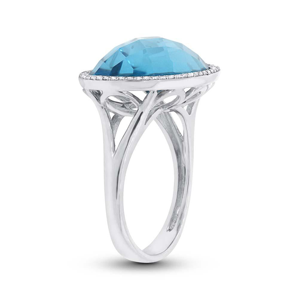 Diamond & 12.39ct Blue Topaz 14k White Gold Ring - 0.17ct