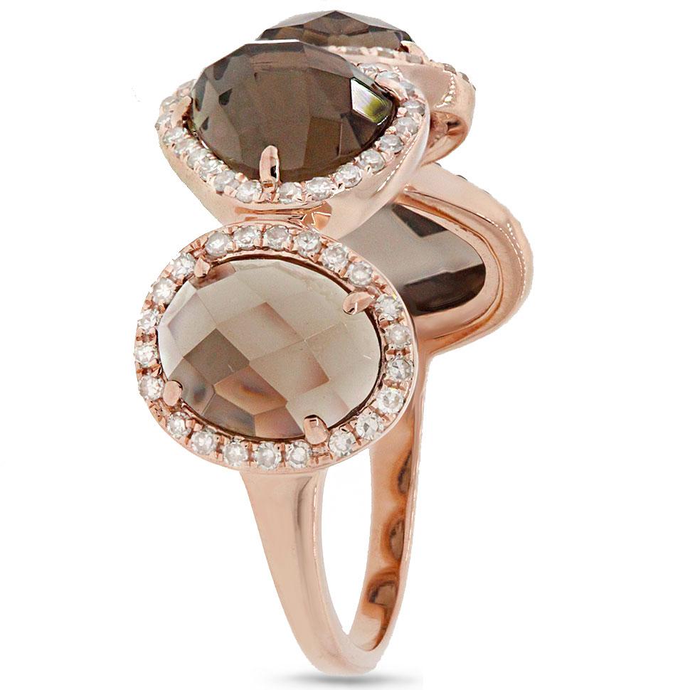 Diamond & 3.43ct Smokey Topaz 14k Rose Gold Ring - 0.27ct