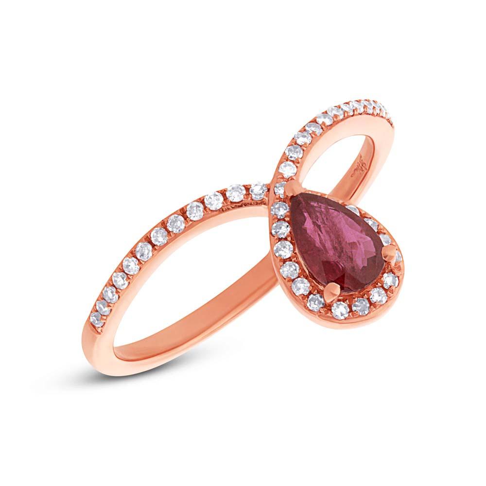 Diamond & 0.44ct Ruby 14k Rose Gold Ring - 0.16ct