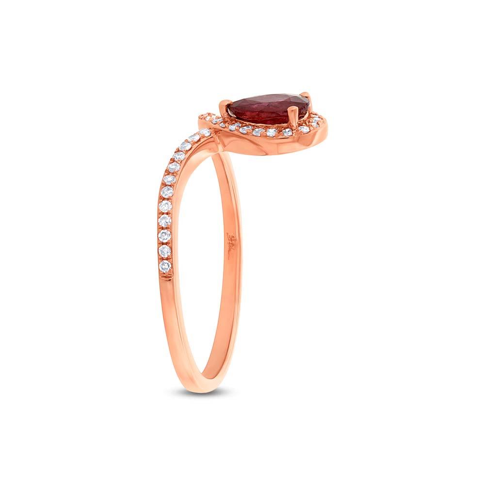 Diamond & 0.44ct Ruby 14k Rose Gold Ring - 0.16ct