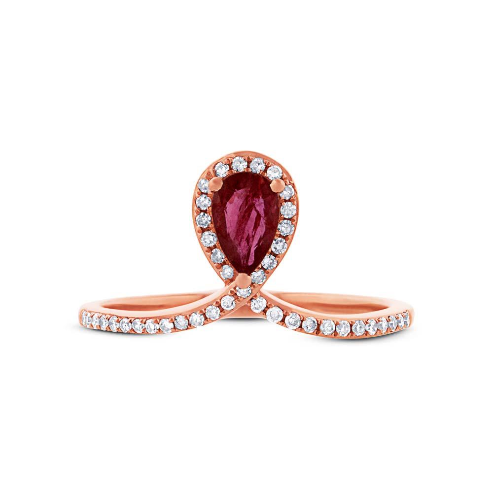 Diamond & 0.44ct Ruby 14k Rose Gold Ring - 0.16ct